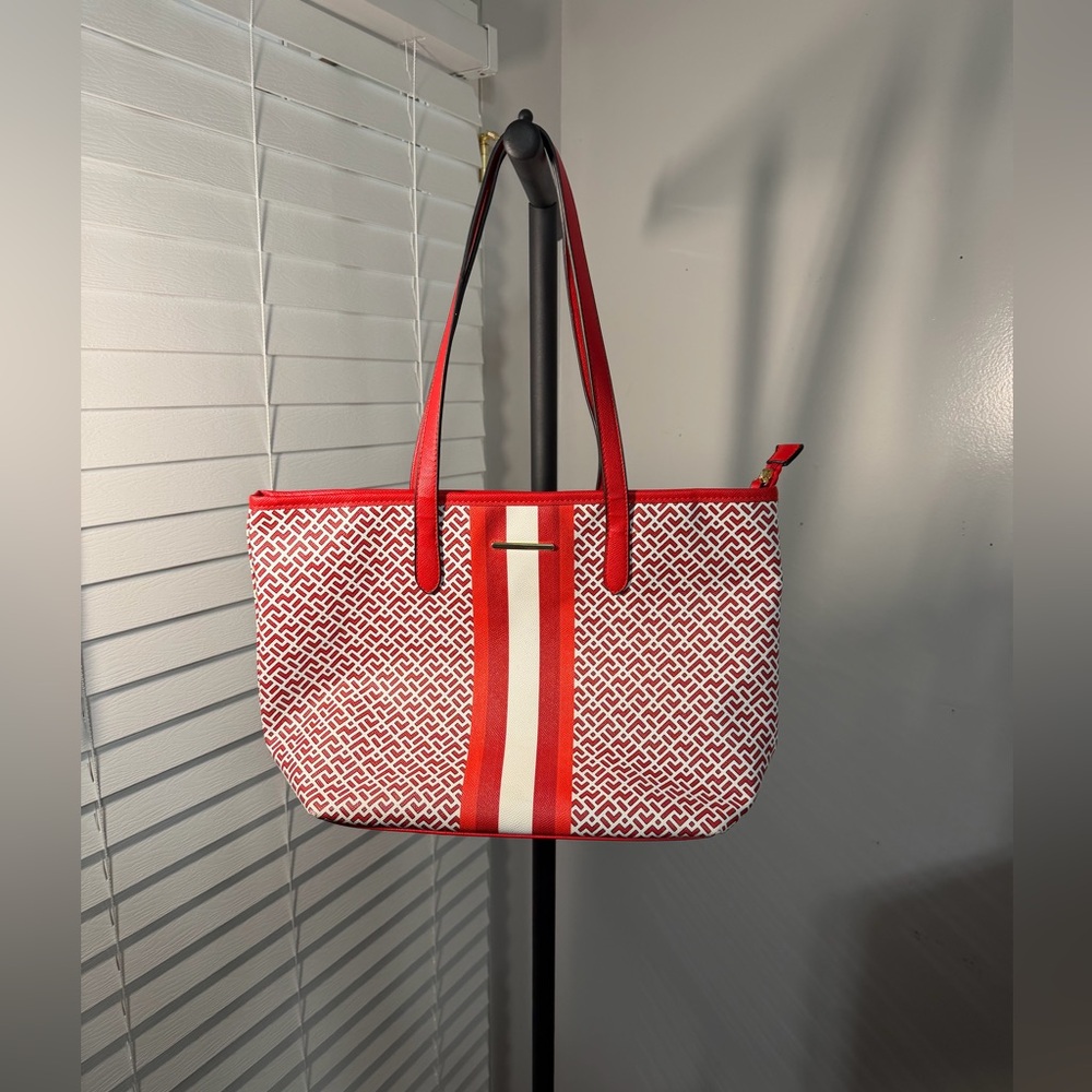 Red and White Tote Bag